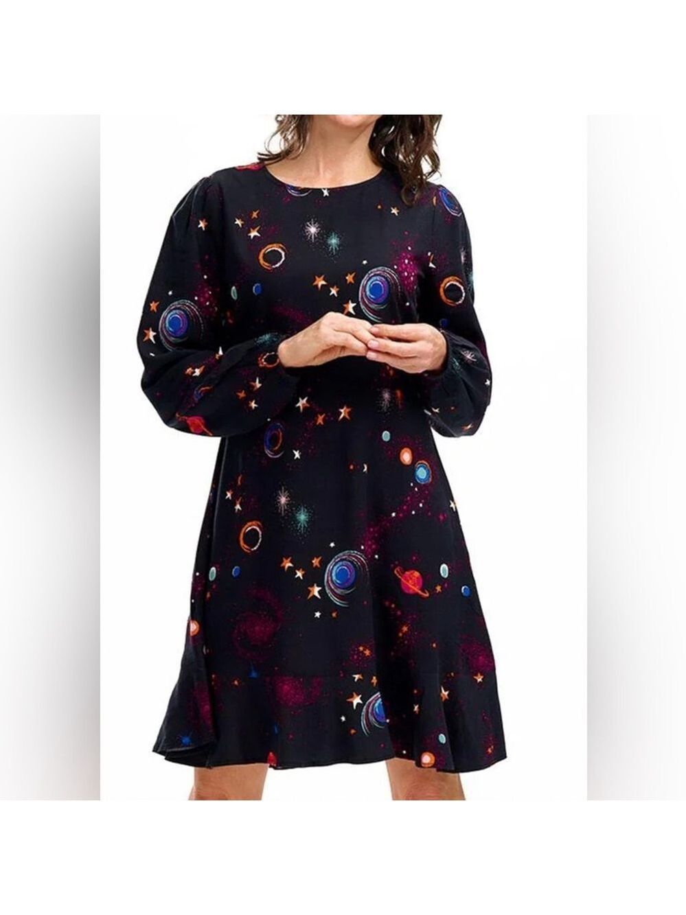 SUGARHILL BRIGHTON Juliette Dress Colourful Universe Black Size 8 Galaxy space